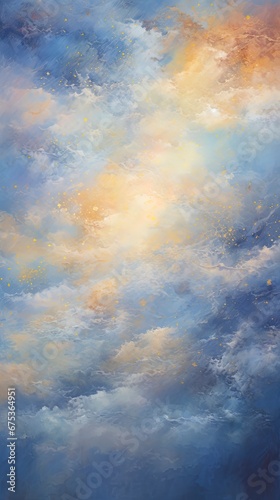 Dreamy blue sparkling cloudscape. Calm blue sky and clouds background with room for text copy.