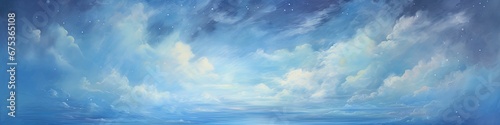 Dreamy blue sparkling cloudscape. Calm blue sky and clouds background with room for text copy. photo