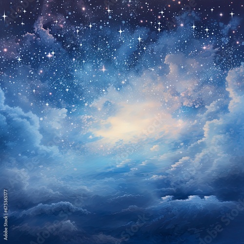 Dreamy blue sparkling cloudscape. Calm blue sky and clouds background with room for text copy. © W&S Stock