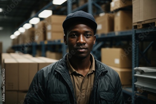 A black worker in a warehouse