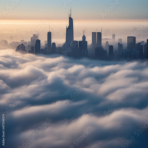 Dawn's Embrace: San Francisco Skyline Above the Clouds,sunrise over the city
