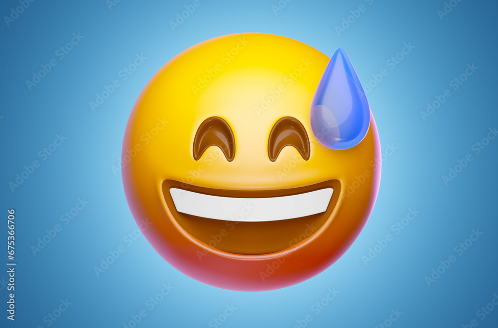 Fototapeta premium Grinning Face with Sweat Emoji 3D