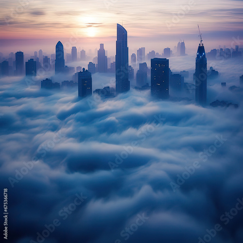 Dawn's Embrace: San Francisco Skyline Above the Clouds,sunrise over the city