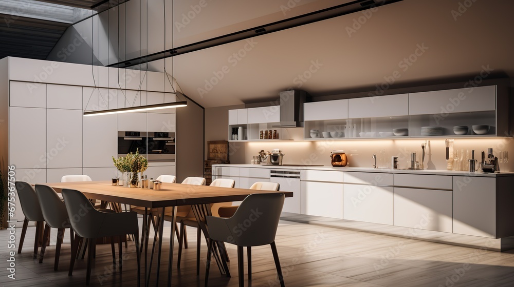 Modern kitchen with bar close up. Modern Contemporary kitchen room interior.