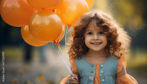 A Portrait Of Happy little girl holding Orange Color balloons,Premium Quality Image, HD Wallpaper