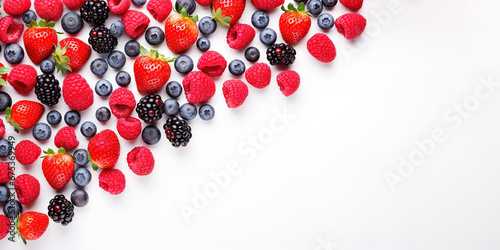 Berries on a white background with a copy space.