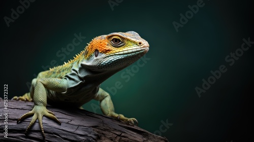  a green and orange lizard sitting on top of a piece of drifty drifty drifty drifty drifty drifty drifty drifty drifty drifty drifty drifty drifty drifty drifty.  generative ai photo