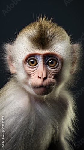  a close up of a monkey's face with a blurry look on it's face and a black background.  generative ai © Oleg