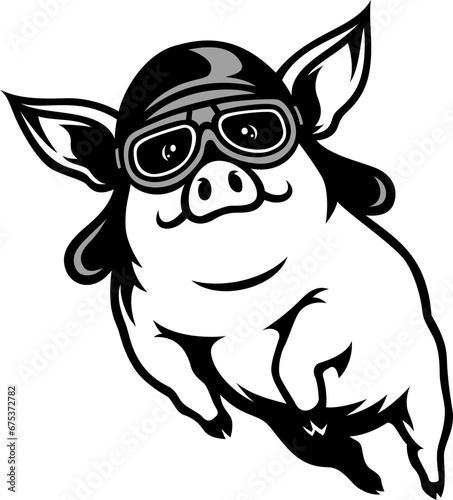 Flying pig with vintage helmet and goggles