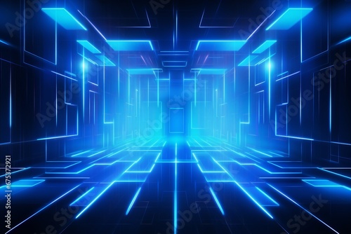 Blue Holographic Background with Neon Lights and Modern Data Technology, Cyber Sci-Fi Concept, High-Tech Futuristic Design