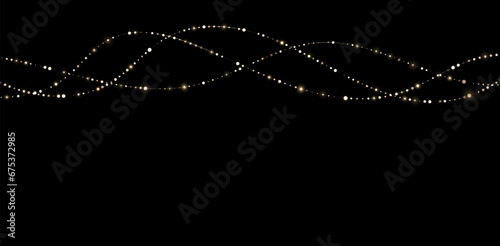 Festive Christmas light gold garlands PNG. Decor element for postcards, invitations, backgrounds, business cards. Winter new collection 2023. 