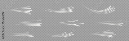  Speed Lines. Background of blue or white speed light lines. Dynamic lights on a dark background. Concept of high speed white speed lines. Vector png.