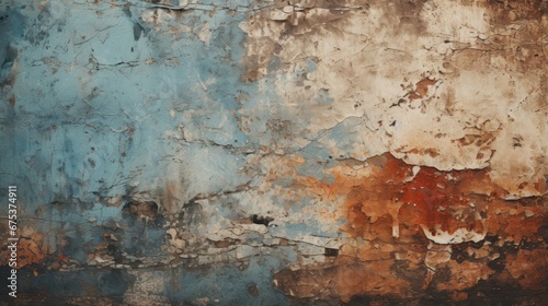 A rusted wall with blue and brown paint
