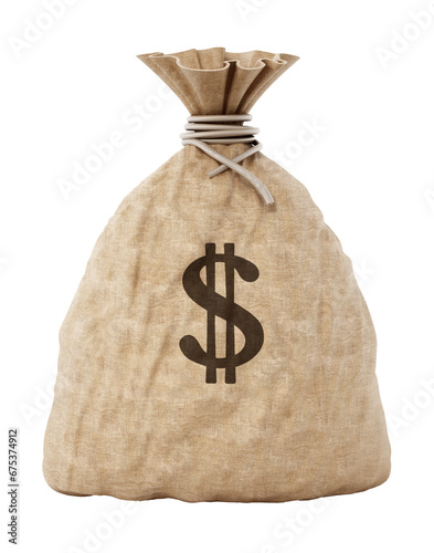 Money sack with dollar icon. Transparent background. 3D illustration