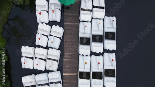 Swan Pedal Boats Top-Down Aerial view at Lago Negro (Black Lake) - Gramado, Rio Grande do Sul, Brazil
