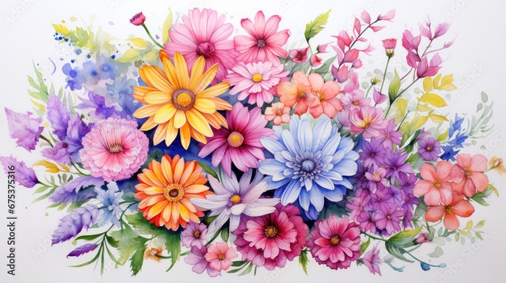 A painting of colorful flowers on a white background