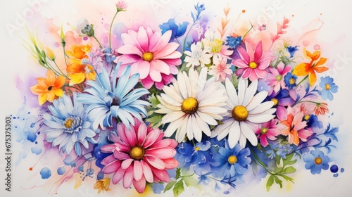 A painting of colorful flowers on a white background © allportall