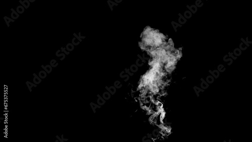 Abstract white smoke animation on a black background. Smoke, steam, explosion, fire, puff, steady vapors. Realistic smoke cloud from up and button with floating fog. Best for using in composition.
