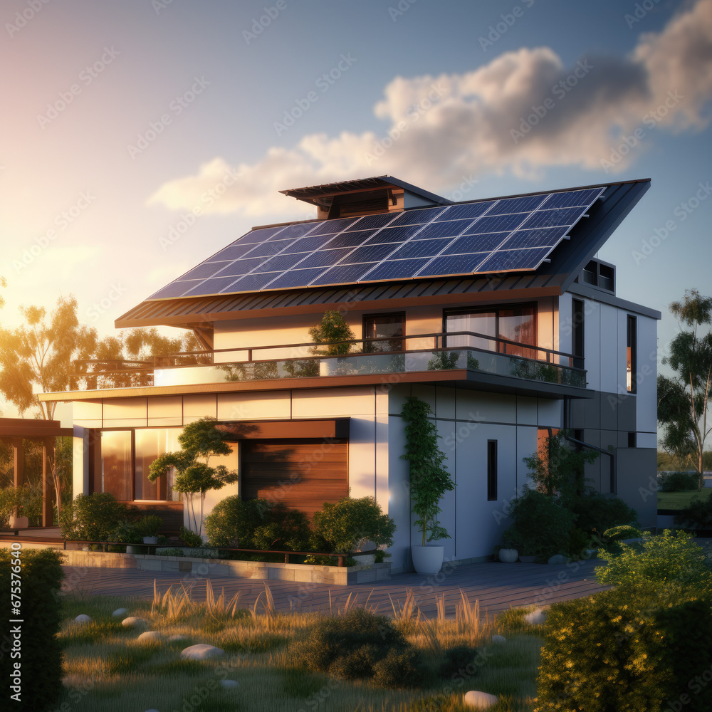 Fototapeta premium Constructed homes with solar panels on the roof.