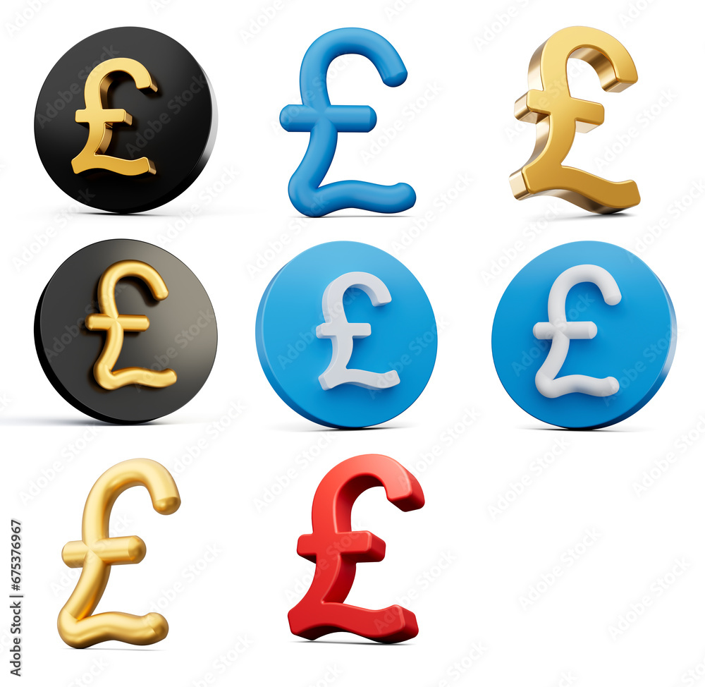 3d Set Of Eight Different style Of Pound Symbol With Rounded Icons White Background, 3d Illustration 3d Set Of Eight Different style Of Pound Symbol With Rounded Icons White Background, 3d Illustration