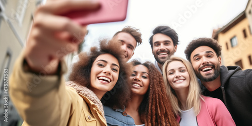group of young people taking a selfie © MrAdobe