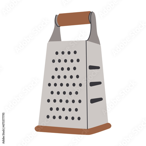 Manual vegetable grater with wooden handle. Kitchen accessories. Vector flat illustration