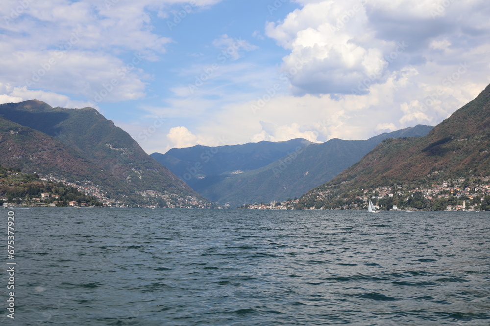 lake in the mountains. yacht in the bay lake in the mountains. yacht in the bay