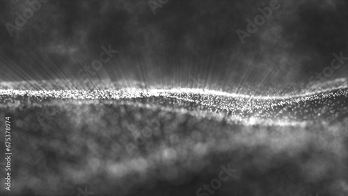 Abstract digital particle wave and light abstract dust blur space background, cyber or technology background. 4k clip of Abstract black and white wave particle over dark background
