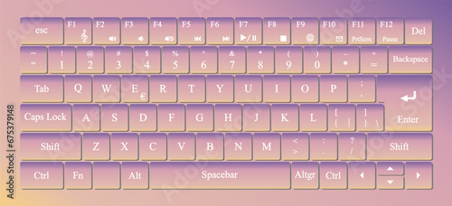 Vector modern qwerty Keyboard Layout Stencil cut. Gradient background.