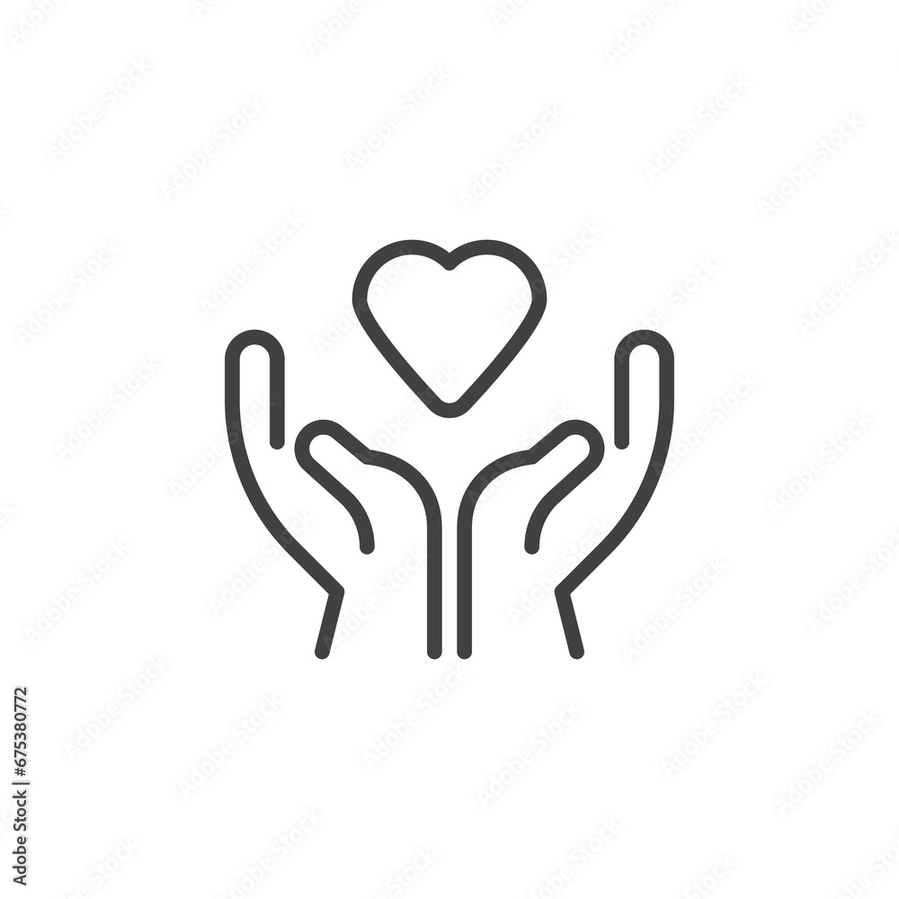 Hands holding heart line icon