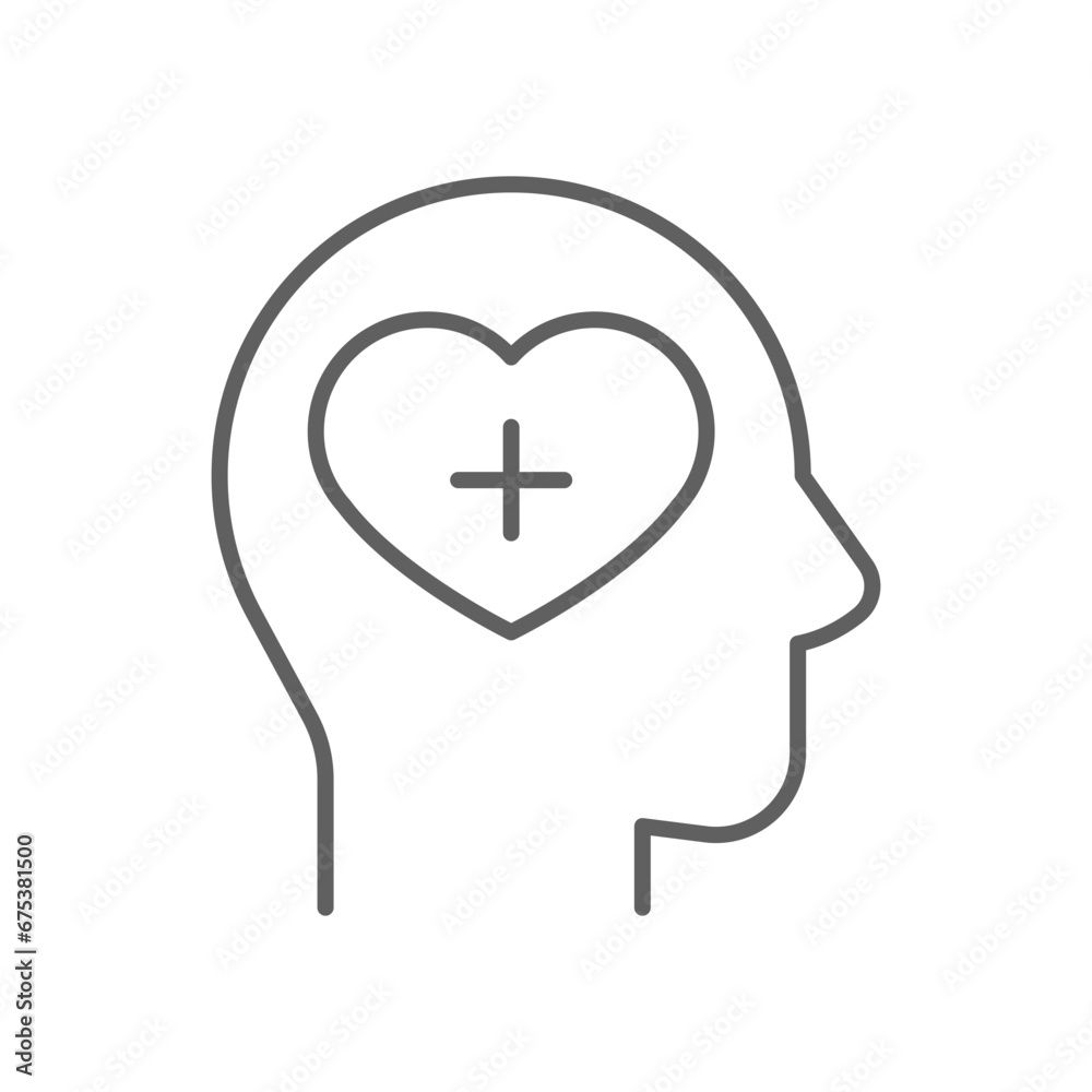 Mental health icon. Simple outline style. Positive mind wellbeing, brain, emotion, mental health development and care concept. Thin line symbol. Vector illustration isolated. Editable stroke. Mental health icon. Simple outline style. Positive mind wellbeing, brain, emotion, mental health development and care concept. Thin line symbol. Vector illustration isolated. Editable stroke.