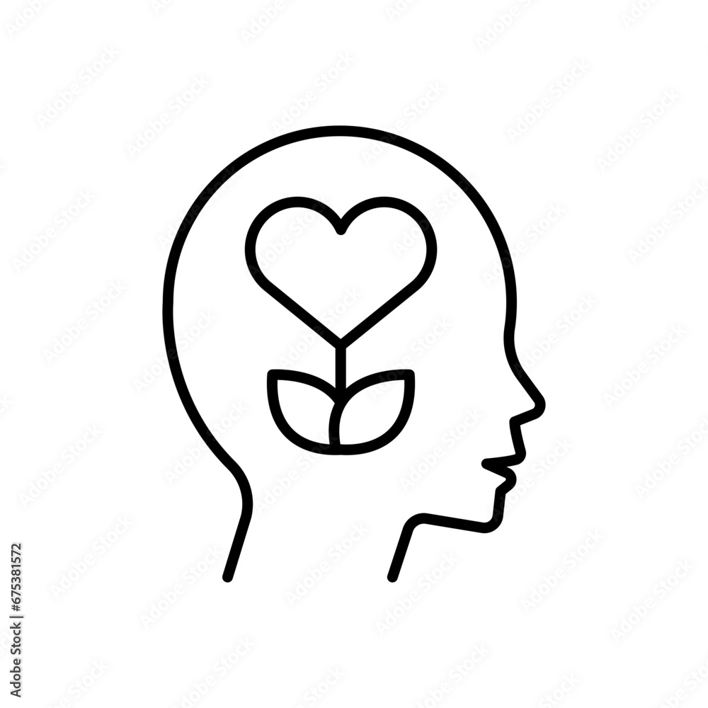 Mental health icon. Simple outline style. Positive mind wellbeing, brain, emotion, mental health development and care concept. Thin line symbol. Vector illustration isolated. Mental health icon. Simple outline style. Positive mind wellbeing, brain, emotion, mental health development and care concept. Thin line symbol. Vector illustration isolated.
