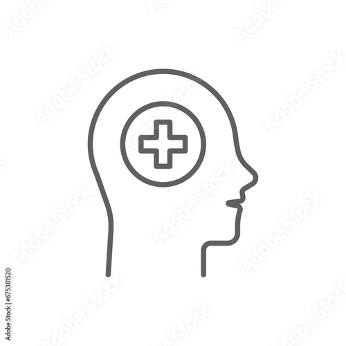 Mental health icon. Simple outline style. Positive mind wellbeing, brain, emotion, mental health development and care concept. Thin line symbol. Vector illustration isolated. Editable stroke.