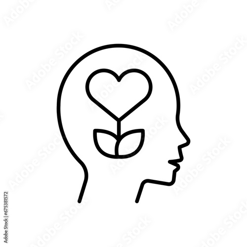 Mental health icon. Simple outline style. Positive mind wellbeing, brain, emotion, mental health development and care concept. Thin line symbol. Vector illustration isolated.