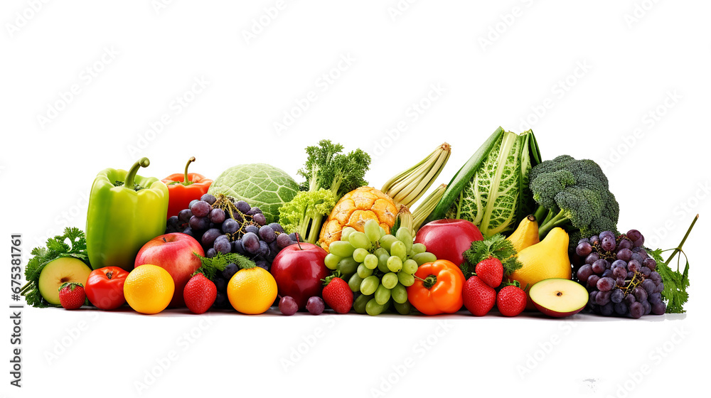fruits and vegetables on isolated transparent background - obrazy, fototapety, plakaty 