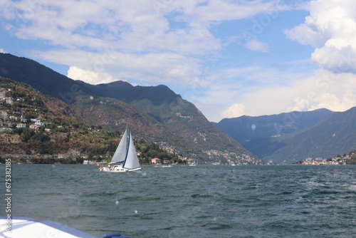 Beautiful sailboat on the lake. windsurfing on the sea. sailing in the bay