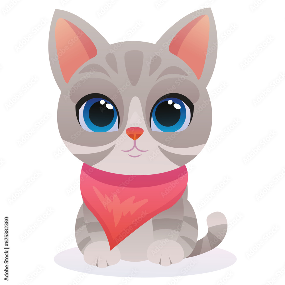 cute gray kitten sitting with a scarf vector drawing cute gray kitten sitting with a scarf vector drawing