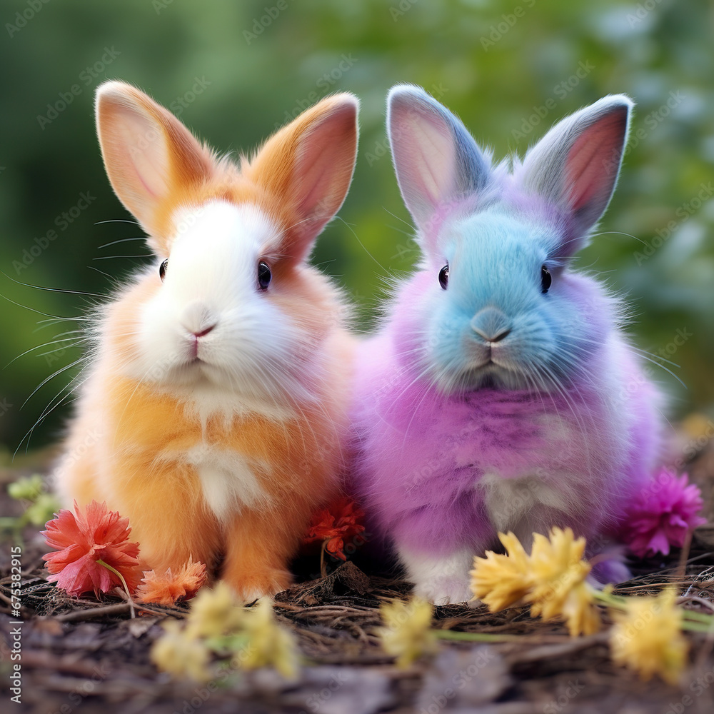 A charming close-up of a cute little bunny of exotic color in its uniqueness. Differentiated and charming rabbit with a distinct trait in a charming scene.