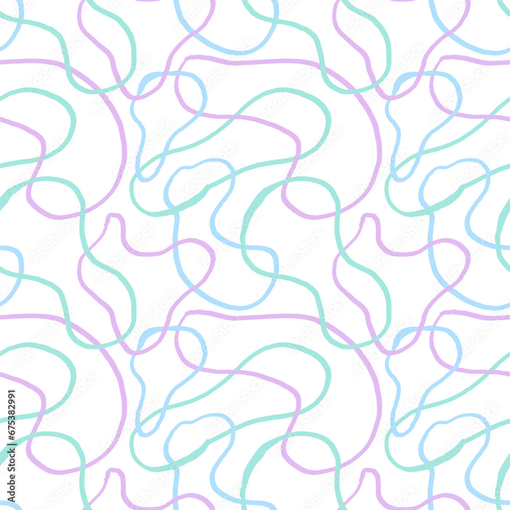 Wavy Seamless cute squiggle Pattern. Seamless print of colorful abstract squiggles print, scribble spiral and wavy lines. Pastel Chaotic ink brush scribbles. Vector illustration. Wavy Seamless cute squiggle Pattern. Seamless print of colorful abstract squiggles print, scribble spiral and wavy lines. Pastel Chaotic ink brush scribbles. Vector illustration.