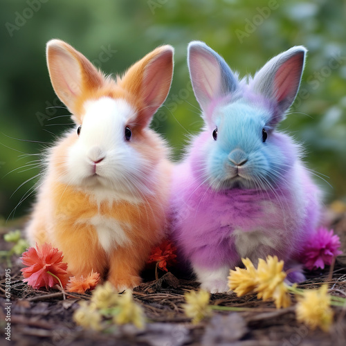 A charming close-up of a cute little bunny of exotic color in its uniqueness. Differentiated and charming rabbit with a distinct trait in a charming scene.