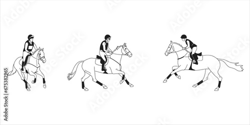 Equestrian eventing, athletes riding horses during field trials
