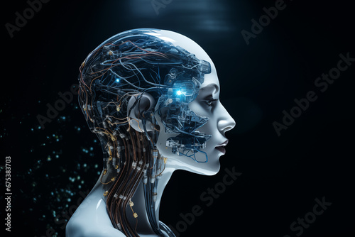 Beautiful female robot with artificial intelligence brain. Generative AI
