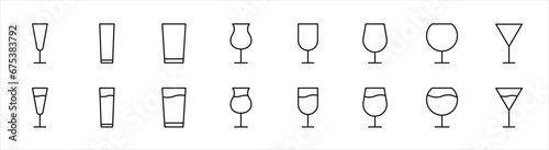 Wineglass icon set. Drink glasses line icon. Champagne glass. Wineglass icons. Editable stroke. Vector illustration.