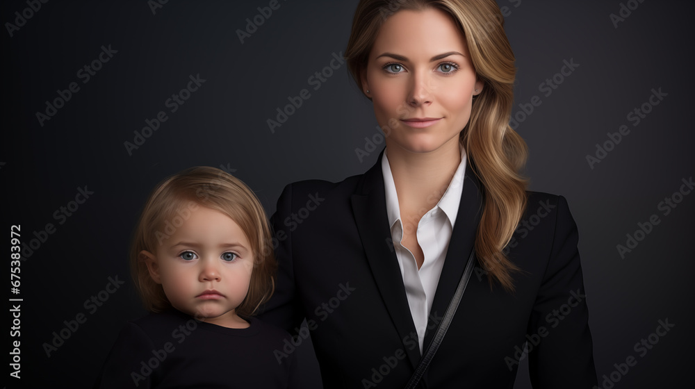 Portrait of successful businesswoman with toddler daughter generative ai