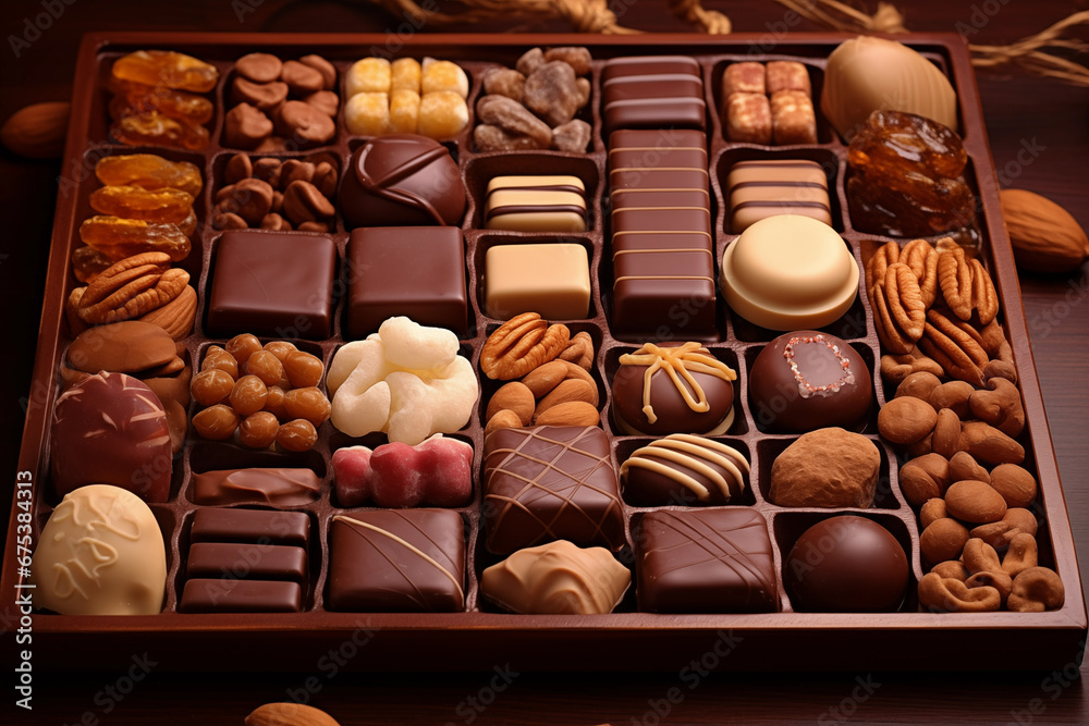 Premium collection of dark, milk and white chocolate candies. Generative AI Premium collection of dark, milk and white chocolate candies. Generative AI