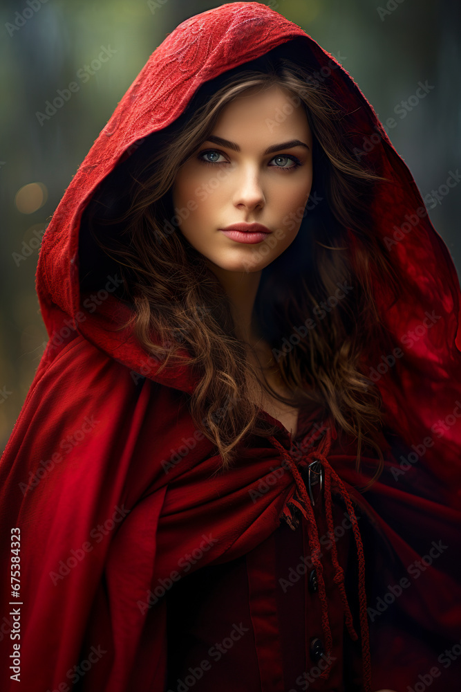 A beautiful witch woman wrapped in a red cloak. Portrait of a witch woman in a magical setting with a cloak of mystery and a touch of drama. A beautiful witch woman wrapped in a red cloak. Portrait of a witch woman in a magical setting with a cloak of mystery and a touch of drama.
