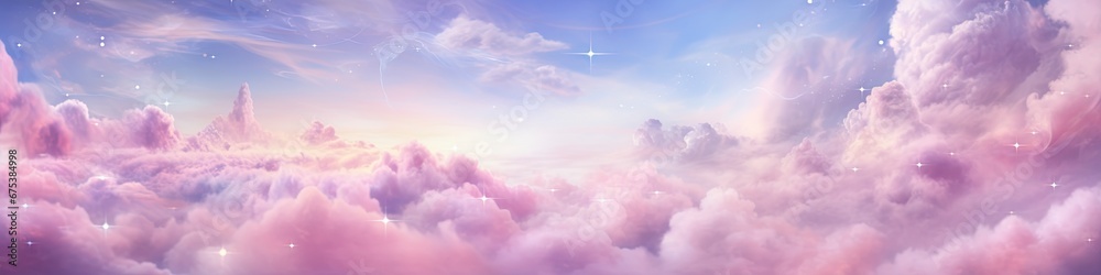 Dreamy pink sparkling cloudscape. Calm pink sky and clouds background with room for text copy. - obrazy, fototapety, plakaty 