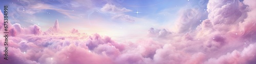 Dreamy pink sparkling cloudscape. Calm pink sky and clouds background with room for text copy. © W&S Stock