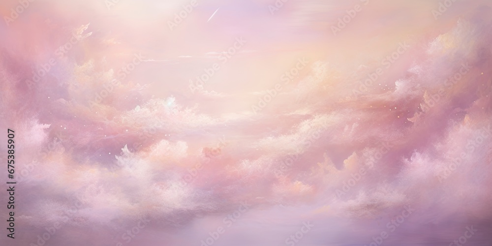 Obraz premium Dreamy pink sparkling cloudscape. Calm pink sky and clouds background with room for text copy.