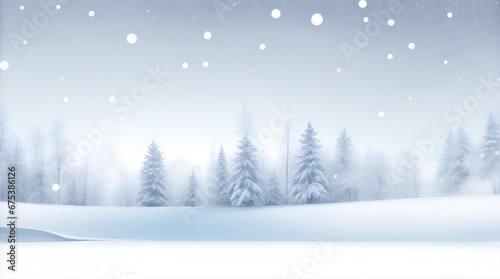 Winter background with snow-covered trees on the background of cloudy sky during snowfall